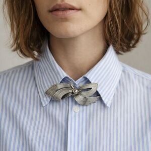 🇩🇪 VINTAGE STERLING SILVER Mid-Century Modern Ribbon Bow Brooch 2.5